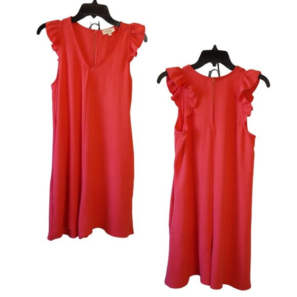 BE Stage, Sleeveless Ruffle Romper, Bright‎ Coral, Pink - Picture 2 of 6